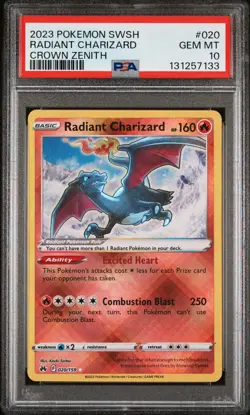 2023 POKEMON SWORD & SHIELD CROWN ZENITH #020 RADIANT CHARIZARD PSA 10 - Image 1