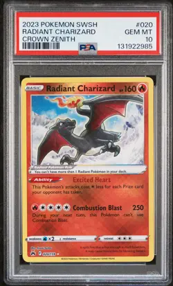 2023 POKEMON SWORD & SHIELD CROWN ZENITH #020 RADIANT CHARIZARD PSA 10 - Image 1