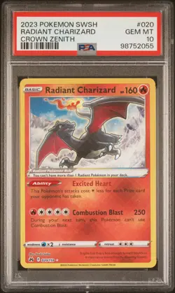 2023 POKEMON SWORD & SHIELD CROWN ZENITH #020 RADIANT CHARIZARD PSA 10 - Image 1