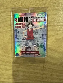 Bandai One Piece CCG Monkey.D.Luffy Rutgers Basketball US Voyage Promo Holo - Image 1