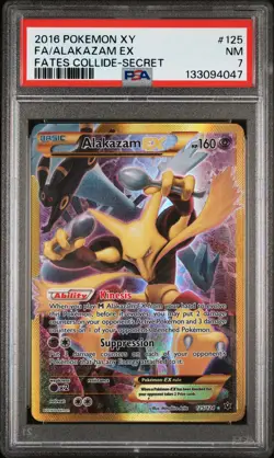 2016 POKEMON XY FATES COLLIDE SECRET #125 FULL ART/ALAKAZAM EX PSA 7 - Image 1