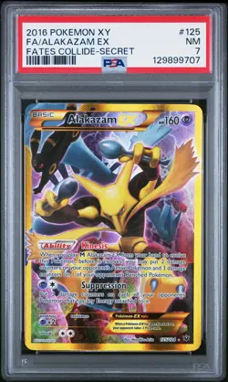 2016 POKEMON XY FATES COLLIDE SECRET #125 FULL ART/ALAKAZAM EX PSA 7 - Image 1
