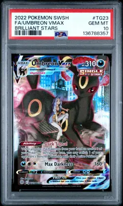 2022 POKEMON SWORD & SHIELD BRILLIANT STARS #TG23 FULL ART/UMBREON VMAX PSA 10 - Image 1