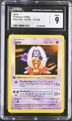 CGC 9 MINT Jynx 1999 Base Set 1st Edition 31/102 Pokemon Card - Image 1