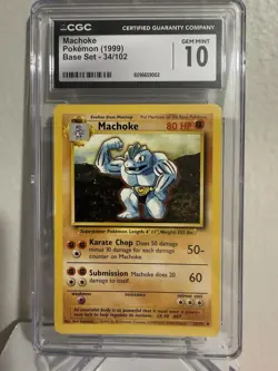 CGC Gem Mint 10 Machoke Base Set 34/102 Vintage 1999 Pokemon TCG Card Graded - Image 1