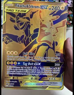 Pokemon Pikachu and Zekrom TCG Gold GX Promo Card SM248 Jumbo - Image 1