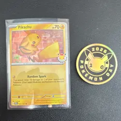 Pokemon Pikachu Card 051/162 Pokemon Day 2026 Regular Lightning Basic plus Coin - Image 1