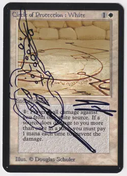 Signed Altered Sketch Circle Protection White LP Alpha Artist Douglas Shuler MTG - Image 1