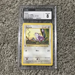 Rattata 61/102 1st Edition Pokemon Base Set CGC 8 - Image 1