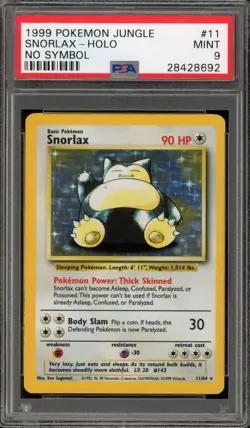 Pokemon Snorlax Jungle Holo Rare #11 NO SYMBOL ERROR PSA 9 Mint - Image 1