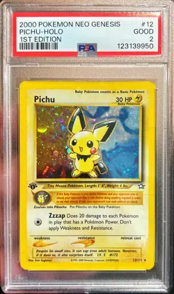 2000 Pokemon Neo Genesis Pichu 1st Edition Holo WOTC Vintage 12/111 PSA 2 Pop 8 - Image 1