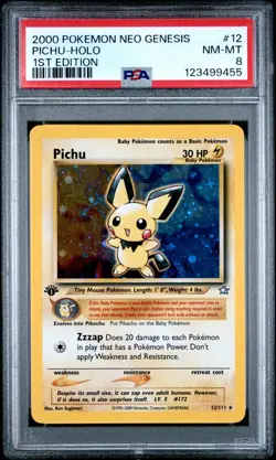 PSA 8 NM-MT Pokemon Pichu Neo Genesis 1st Edition Holo 12/111 - Image 1