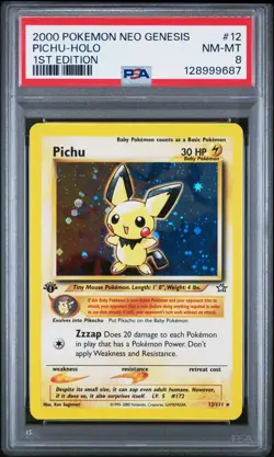 PSA 8 Pokemon Pichu 2000 Neo Genesis 1st Edition Holo 12/111 - Image 1