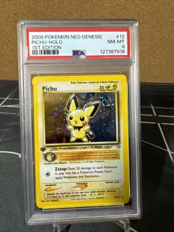 Pokemon TCG *SWIRL* Pichu 1st Edition Holo Rare Neo Genesis 12/111 Vintage PSA 8 - Image 3