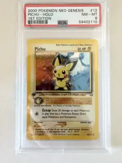 2000 Pokemon TCG Neo Genesis 1st Edition Pichu Holo 12/111 PSA 8 Swirl 🔥 - Image 1