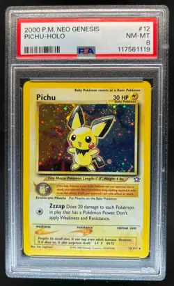 2000 Pokemon Neo Genesis 1st Edition Pichu Holo #12/111 PSA 8 - Image 1