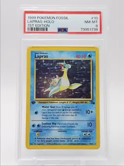 LAPRAS 1999 POKEMON FOSSIL 1ST EDITION HOLO RARE 10/62 PSA 8 Q0907 - Image 1