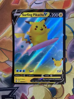 HOLO SHIFT OC ERROR Surfing Pikachu V 008/025 Ultra Celebration Pokemon Card NM - Image 1