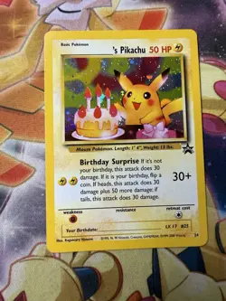 2000 WOTC POKEMON MAIL GIVEAWAY BIRTHDAY PIKACHU #24 BLACK STAR PROMO HOLO NM - Image 1