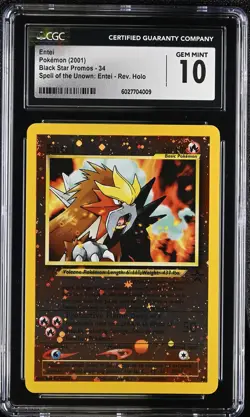 Entei 2001 Pokemon Black Star Promo Reverse Holo CGC 10 #34 - Image 1