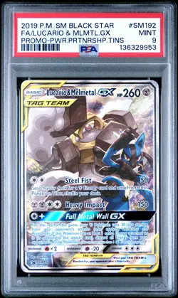 2019 POKEMON SM BLACK STAR PROMO #SM192 FULL ART/LUCARIO & MELMETAL GX PSA 9 - Image 1