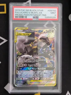 2019 POKEMON SM BLACK STAR PROMO #SM192 FULL ART/LUCARIO & MELMETAL GX PSA 9 - Image 1