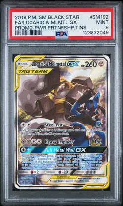 2019 POKEMON SM BLACK STAR PROMO #SM192 FULL ART/LUCARIO & MELMETAL GX PSA 9 - Image 1