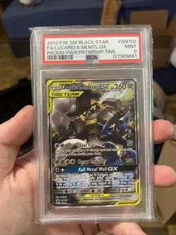 2019 PSA 9 MINT POKEMON SM BLACK STAR PROMO SM192 FULL ART/LUCARIO & MELMETAL GX - Image 1