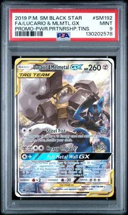 2019 POKEMON SM BLACK STAR PROMO #SM192 FULL ART/LUCARIO & MELMETAL GX PSA 9 - Image 1