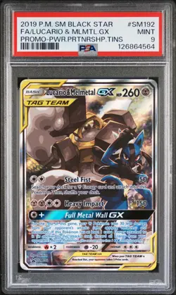 2019 POKEMON SM BLACK STAR PROMO #SM192 FULL ART/LUCARIO & MELMETAL GX PSA 9 - Image 1