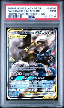 2019 POKEMON SM BLACK STAR PROMO #SM192 FULL ART/LUCARIO & MELMETAL GX PSA 9 - Image 1