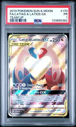 PSA 1 Latias & Latios GX 170/181 Sun & Moon Tag Team Up Alt Card 'B' TCGKITTEN - Image 2