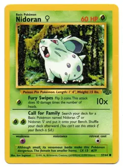 Nidoran Basic pokemon card 57/64 1st Edition Vintage 1999 ~ Free Shipping - Image 1