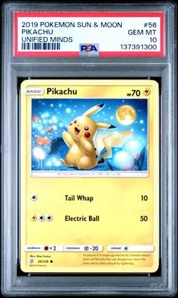 2019 POKEMON SUN & MOON UNIFIED MINDS #56 PIKACHU PSA 10 - Image 1
