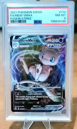 2021 Pokemon SWSH Fusion Strike #114 Mew Vmax FA PSA 9 MINT - Image 1