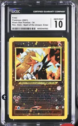 Entei 2001 34 Pokemon Black Star Promo Reverse Holo CGC 10 Gem Mint - Image 1
