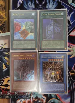 Yugioh Ultimate Rare Lot: Reshef, Rare Value, Clocktoser Prison, D Hero Dogma - Image 1