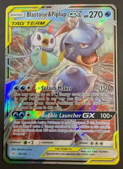 Pokemon Blastoise & Piplup GX 38/236 Sun and Moon Cosmic Eclipse Ultra Rare - Image 1