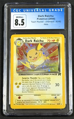 2000 POKEMON DARK RAICHU TEAM ROCKET UNLIMITED 83/82 HOLO CGC 8.5 - Image 1