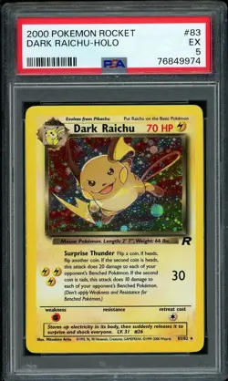 2000 Pokemon Team Rocket Unlimited Dark Raichu Holo #83 PSA 5 - Image 1