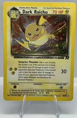 2000 Pokemon Team Rocket Dark Raichu Holo #83/82 - Image 1