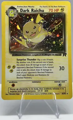 2000 Pokemon Team Rocket Dark Raichu Holo #83/82 - Image 5