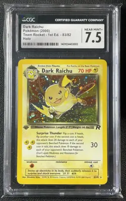 DARK RAICHU CGC 7.5 2000 POKEMON TEAM ROCKET 1ST EDITION #83/82 HOLO 003 - Image 1