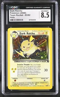 CGC 8.5 Dark Raichu 2000 Team Rocket 83/82 Holo SWIRL Pokemon Card - Image 1
