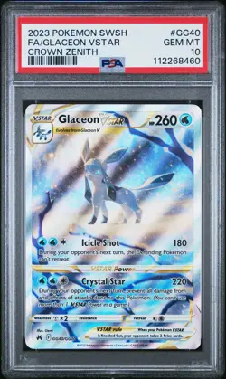 2023 POKEMON SWORD & SHIELD CROWN ZENITH #GG40 FULL ART/GLACEON VSTAR PSA 10 - Image 1