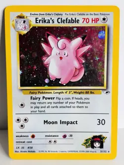 Pokemon TCG - Erika's Clefable 3/132 Gym Heroes Holo Rare WOTC 1999 Erikas - Image 1