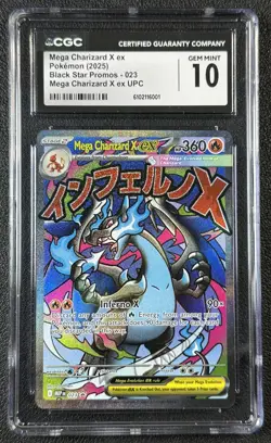 MEGA CHARIZARD X EX CGC 10 2025 POKEMON #023 BLACK STAR PROMO BSP EX UPC 001 - Image 1