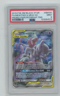 PSA 9 FA MEWTWO & MEW GX 2019 Pokemon SM BLACK STAR #SM191 PROMO POWER TAGE TEAM - Image 1