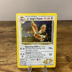 Pokemon TCG Lt. Surge's Fearow Holo Rare Card 7/132 Gym Heroes Series - Image 1