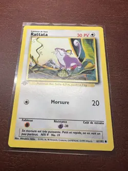 Rattata 61/102 Carte Pokemon Set De Base Edition 1 NEUVE - Image 3